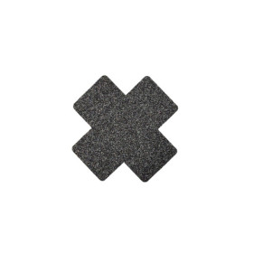 Paire de cache tétons adhésifs croix pailletée noir 